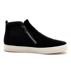 Tenis Feminino Botinha Couro Cano Baixo Hiate Elegante cor Veludo Pret