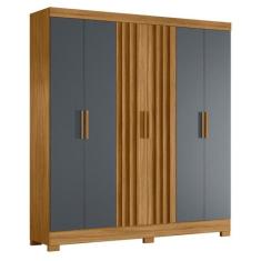 Guarda Roupa 6 Portas Fresado Mumbai Freijó Cinza - Mais de Casa