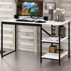 Mesa Escrivaninha Slim 2 Prateleiras Preto/Branco - Art Panta
