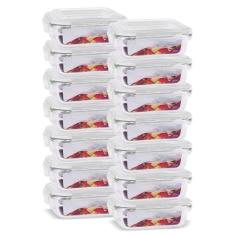 KIT 14 Potes Vidro Herméticos Retangular 370ml Branco - U4HOME