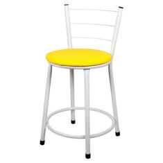 Banqueta Baixa Para Cozinha Branca Assento Amarelo - Laumar