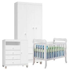 Quarto de Bebê 3 Portas Ternura Baby com Berço Lila Branco Brilho - In