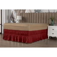 Saia Box Babado Cama Casal Queen e King Ajustável com 2 Elásticos Lisa