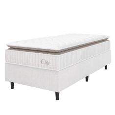 Cama Box Colchão Solteiro Molas Ensacadas City Pillow Top 88x188x61cm Linho Branco / Bege Hellen