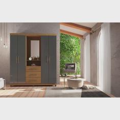 Guarda Roupa Roupeiro de Casal Capela 4 Portas e 3 Gavetas Com Espelho