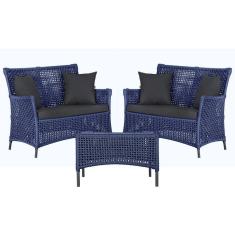 2 Sofá Área e Mesa Igapó Alumínio Pintura Preta Corda Náutica Estofado Impermeável Almofada 11 Trama