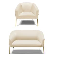 Sofá Namoradeira E Poltrona Pé De Ferro Dourado Stella Corino Bege D03 - D'rossi