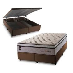 Conjunto Box Baú Marrom Liverpool Bege 193x203x80 c/ Molas Ensacadas