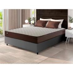 Conjunto Cama Box Cinza Espuma Atlanta Marrom Viúva 128x188x62