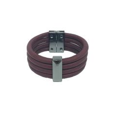 Pulseira Armazem Rr Bijoux Couro Tiras Marsala Grafite