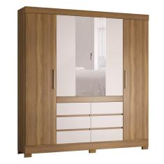 Guarda-Roupa Casal com Espelho Trevi 4 Portas 6 Gavetas Off White e Amendola