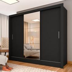 Roupeiro 3 Portas Casal Com 3 Espelhos Aurora Preto - M. Arapongas - A