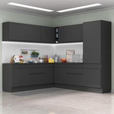 Armário Cozinha Completa de Canto Veneza Multimóveis V2101, Preto