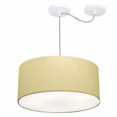 Lustre Pendente Cilíndrico Com Desvio De Centro Vivare Md-4147 Cúpula Em Tecido 50x25cm - Bivolt Algodão-crú 127/220v