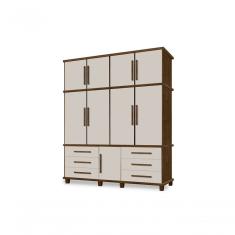 Guarda Roupa Solteiro Londres Triplex 4 Portas 6 Gavetas MDP-MDF Malbec - Off White Luapa Móveis