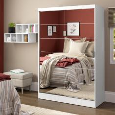 Guarda Roupa Solteiro Luke 2 Portas de Correr com Espelho Branco Madesa