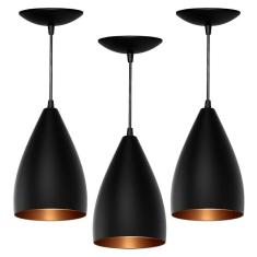 Kit 3 Pendentes Vegas (Preto Textura / Bronze)