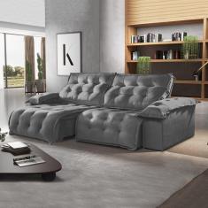 Sofá Retrátil e Reclinável 250cm M132 Martins Estofados Veludo/Cinza Escuro