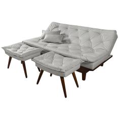 Sofá Cama Caribe 3 Lugares Com 2 Banquetas Revestimento Courino Sintetico