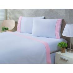 Jogo Lençol 4 Peças Cama Viúva 2,03mx1,20mx35cm 100% Algodão 200 Fios Ponto Palito Rosa