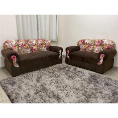 Sofá 2 e 3 Lugares Marrom com Floral 603/66 Viena