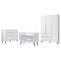 Dormitório Melinda Guarda Roupa, Cômoda com Porta e Berço Retrô - Phoenix Baby