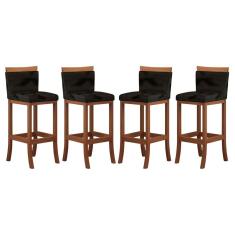 Kit 4 Banquetas Alta Encosto Estofado 38x102 Cm Paris Madeira Maciça Castanho Suede Preto CCS