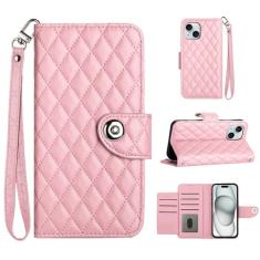 Para iPhone 15 Plus, capa carteira com alça de pulso, capa flip de couro com fecho magnético com 7 cartões e 1 compartimento para dinheiro, suporte feminino presente capa de telefone para Apple iPhone