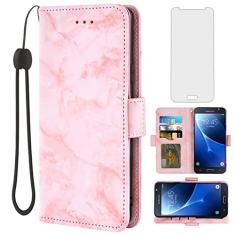 Asuwish Compatível com Samsung Galaxy J5 2016 e capa protetora de tela de vidro temperado, acessórios, compartimento para cartão, fólio, suporte, carteira de mármore, capas de telefone para Glaxay J5