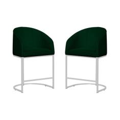 Kit 02 Banco Banqueta Poltrona Mia Base Metal Branca Veludo - Fina Mob