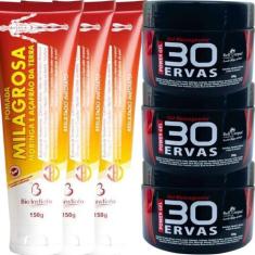 Kit 3 Gel 30 Ervas Power 300g + 3 Pomada Massageadora Milagrosa 150g -