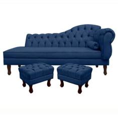 Divã Recamier Namoradeira Larissa 160cm com Capitonê  Esquerda  02 Puf