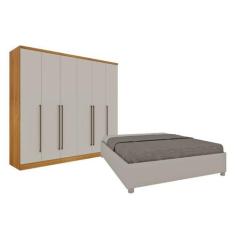 Quarto de Casal Guarda-roupa 6 Portas Portugal e Cama Box Casal Monaco