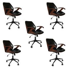 Kit 5 Cadeiras De Escritório Giratórias Pu Preto