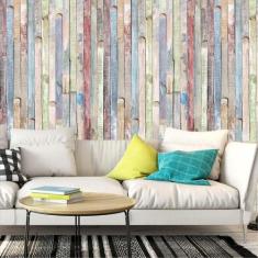 Papel De Parede Madeira Tábuas Coloridas Adesivo Sala Quarto - LRP