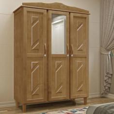 Guarda-Roupa Brasil Solteiro Imbuia 3 Portas Espelho 3 Gavetas Madeira