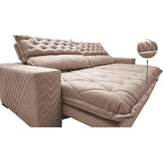 Sofá Retrátil e Reclinável 2,75m Molas Ensacadas Cama Inbox Spazus com Bordado 3d Velusoft Bege