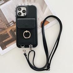 Carteira com Alça de Pescoço Crossbody Capa para Cartão de Telefone para iPhone 14 13 12 11 Pro Max Mini X XS XR 7 8 Plus Capa de Couro, Preto, Para iPhone XS