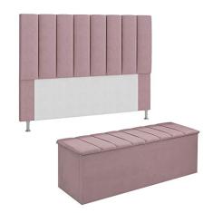 Conjunto Cabeceira E Calçadeira Cancun Para Cama Box King 195 cm Suede Rosê - DL Decor