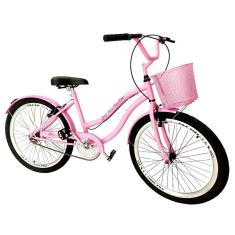 Bicicleta feminina aro 26 vintage sem marchas c/ cesta Rosa