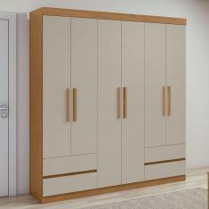 Guarda-roupa 6 Portas 4 Gavetas Zeus Amêndoa Clean/Off White
