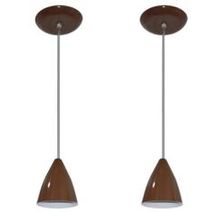 Kit Com 02 Lustres Pendentes De Aluminio - 17cm x 13cm - Marrom - LUST