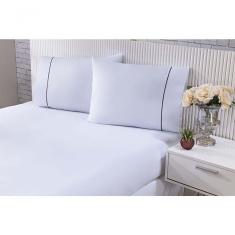 Jogo De Cama 100% Algodão Percal 150 Fios Solteiro Gran Moratta 2 Peças - Branco E Detalhe Palha