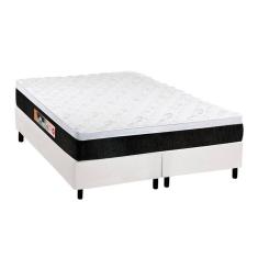 Cama Box Queen: Colchão Espuma Castor D45 Black E White Air + Base Crc Courano White(158X198)