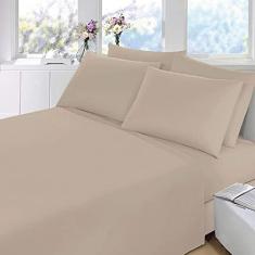 Jogo De Lençol Bege Solteiro 3 Peças Algodão Percal 150 Fios
