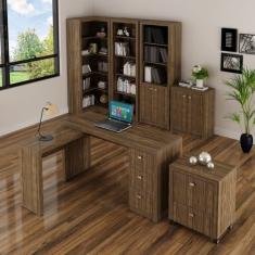 Kit Escritório 6 Peças Com Mesa Para Escritório Em L, Balcão,