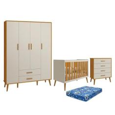 Dormitório Infantil Isis Guarda Roupa 4 Portas, Cômoda e Berço Areia/S