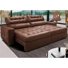Sofá de Couro Legítimo Retrátil Automático 2,35m Cama inBox Gran Vitaly. SoftGel D40