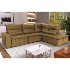 Sofá De Canto Amsterdam Bege Molas Retrátil Reclinável