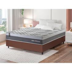 Conjunto Cama Box Marrom c/ Molas Ensacadas Sheffield Cinza Casal 138x188x65